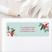 Kerstmis Bloemen Red Aqua Vakantie Adres Etiket (Insitu)