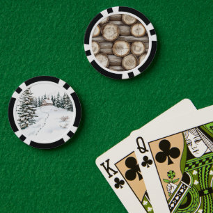 Kerstmis blokhut houtblokken poker chips