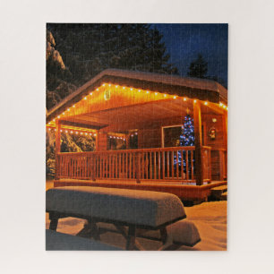 Kerstmis blokhut sneeuw nacht legpuzzel