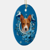 Kerstmis - Blue Snowflake - Basenji Keramisch Ornament (Rechts)