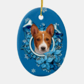 Kerstmis - Blue Snowflake - Basenji Keramisch Ornament (Voorkant)