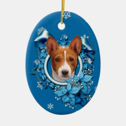 Kerstmis - Blue Snowflake - Basenji Keramisch Ornament (Voorkant)