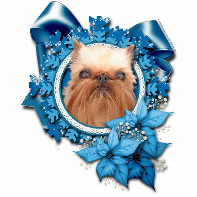 Kerstmis - Blue Snowflake - Brussels Griffon Fotobeeldje Ornament (Voorkant)