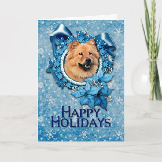 Kerstmis - Blue Snowflake - Chow Chow - Cinny Feestdagen Kaart (Voorkant)