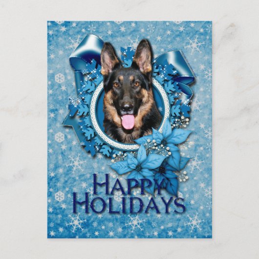 Kerstmis - Blue Snowflake - German Shepherd - Kuno Feestdagenkaart (Voorkant)