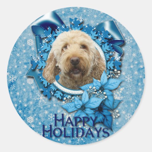 Kerstmis - Blue Snowflake - Goldendoedle Ronde Sticker (Voorkant)