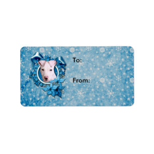 Kerstmis - Blue Snowflake - Pitbull - Petey Etiket