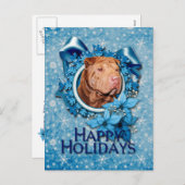 Kerstmis - Blue Snowflake - Shar Pei - Lucky Feestdagenkaart (Voorkant / Achterkant)