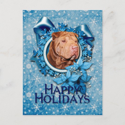 Kerstmis - Blue Snowflake - Shar Pei - Lucky Feestdagenkaart (Voorkant)