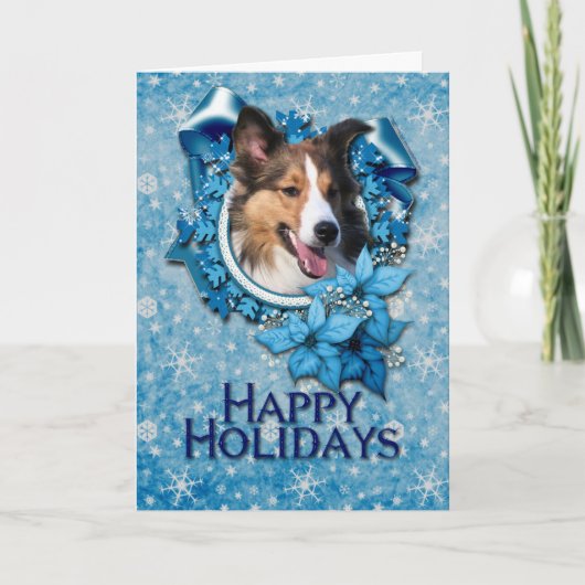 Kerstmis - Blue Snowflake - Sheltie Feestdagen Kaart (Voorkant)