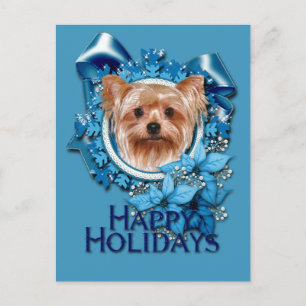 Kerstmis - Blue Snowflakes - Yorkshire Terrier Feestdagenkaart