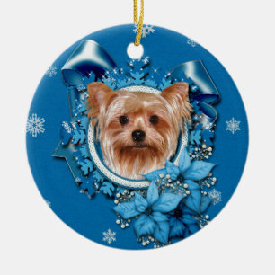 Kerstmis - Blue Snowflakes - Yorkshire Terrier Keramisch Ornament