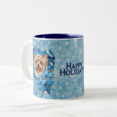 Kerstmis - Blue Snowflakes - Yorkshire Terrier Tweekleurige Koffiemok (Voorkant links)