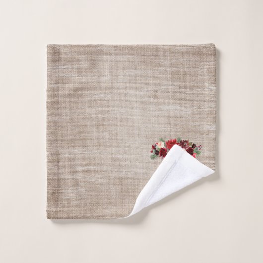 Kerstmis Boho Chic Bloementak Burlap Monogram Bad Handdoek (Wasdoekje)