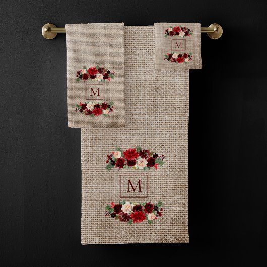 Kerstmis Boho Chic Bloementak Burlap Monogram Bad Handdoek
