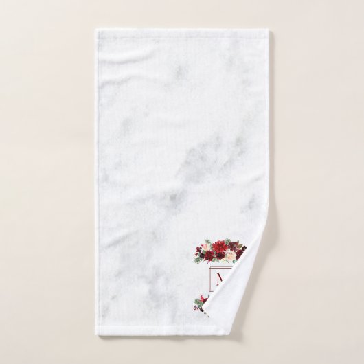 Kerstmis Boho Chic Bloementak Marmer Monogram Bad Handdoek (Handdoek)