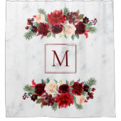 Kerstmis Boho Chic Bloementak Marmer Monogram Douchegordijn (Voorkant)