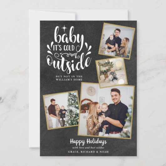 Kerstmis Boho Krijtbord 4 Foto Collage Feestdagenkaart (Voorkant)