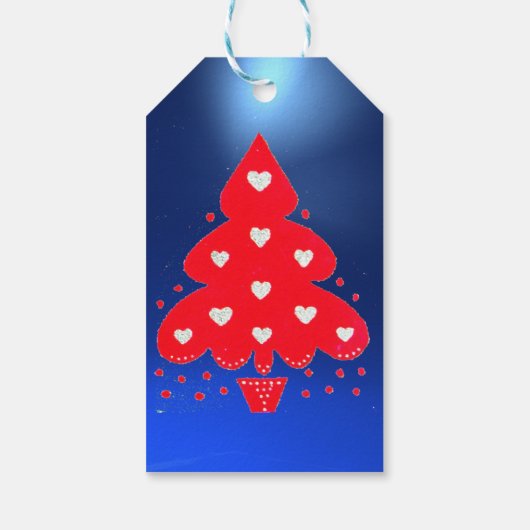 KERSTMIS BOOM FEESTJE ROOD blauw Cadeaulabel (Achterkant)