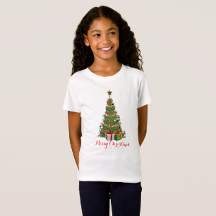 Kerstmis Boom Meisjes Vakantie Wit T-shirt