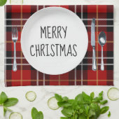 Kerstmis Bord op tartan Theedoek (Gevouwen)