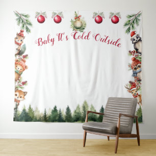 Kerstmis Bosdieren Baby Het Is Koud Tapijt Wandkleed