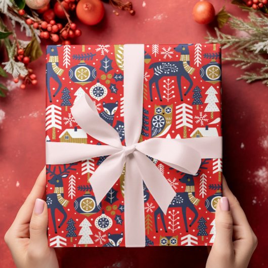 Kerstmis bosdieren, Scandinavische stijl Cadeaupapier