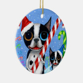 Kerstmis Boston Terrier Dogs Candy Cane Santa Hat Keramisch Ornament (Rechts)