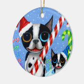 Kerstmis Boston Terrier Dogs Candy Cane Santa Hat Keramisch Ornament (Links)