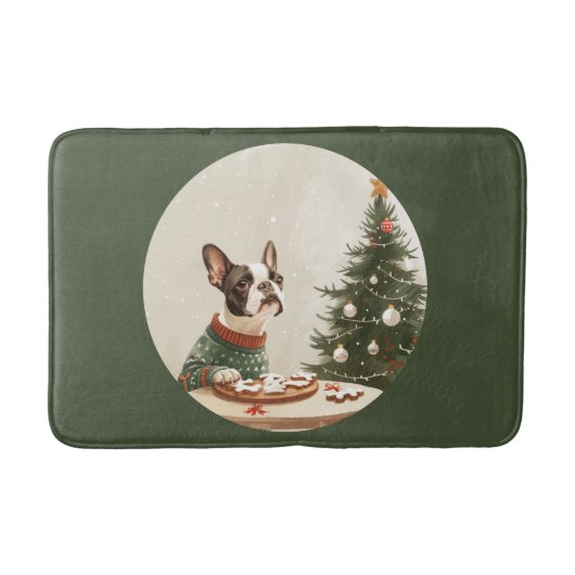 Kerstmis Boston Terrier Hond Badmat (Voorkant)