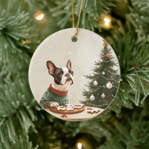 Kerstmis Boston Terrier Hond Keramisch Ornament