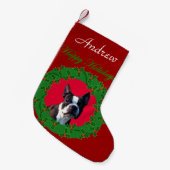 Kerstmis Boston Terrier-hond Kleine Kerstsok (Voorkant (Hangend))