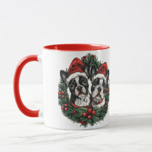 Kerstmis Boston Terrier Honden Kerstkrans Mok
