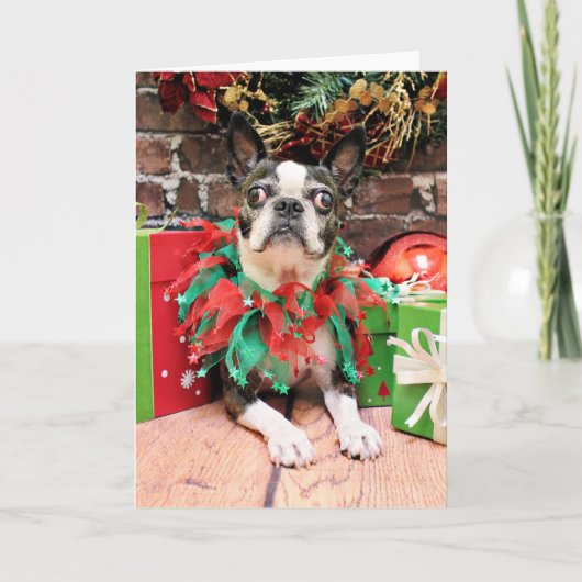 Kerstmis - Boston Terrier - Natty Feestdagen Kaart (Voorkant)