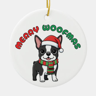 Kerstmis Boston Terrier Ornament: Prettig Woefmas Keramisch Ornament