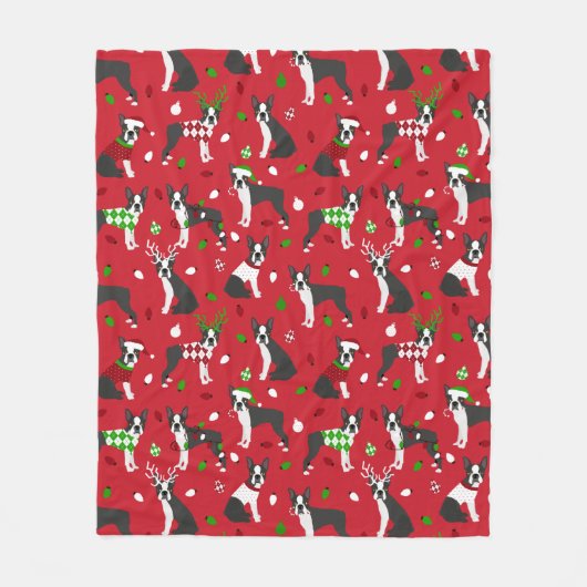 Kerstmis Boston Terrier Sherpa Blanket Fleece Deken (Voorkant)