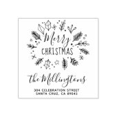 Kerstmis Botanical Wreatname Name Return Address Rubberstempel (Afrduk)
