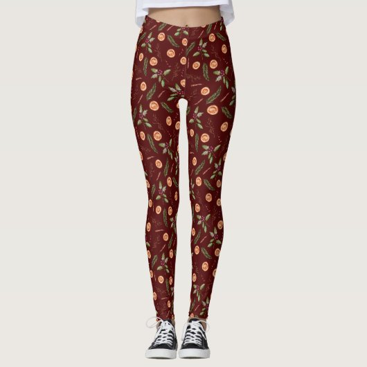Kerstmis Botanisch Patroon Leggings (Voorkant)