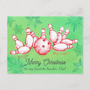 Kerstmis Bowling Bal Pins Gepersonaliseerd Feestdagenkaart
