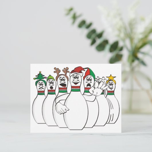 Kerstmis Bowling Pins Feestdagenkaart (Staand voorkant)