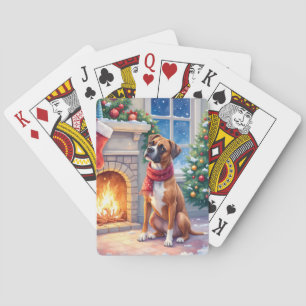 Kerstmis Boxer met Kerstvuur Kunst Pokerkaarten