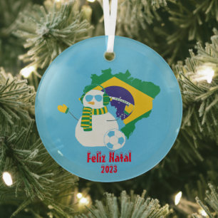 Kerstmis Braziliaanse Portugese Sneeuwman Glas Ornament