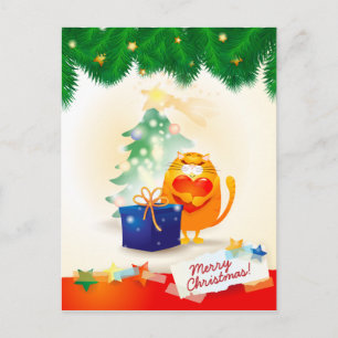 Kerstmis briefkaart met zoet katje