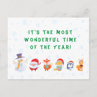 Kerstmis briefkaart van Santa en zijn diervrienden