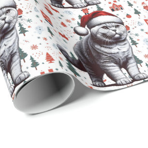 Kerstmis Britse Korthaar Kat, Xmas Kerstman Kitten Cadeaupapier