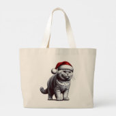Kerstmis Britse shorthair kat, Kerstmis Santa Kitt Grote Tote Bag (Achterkant)