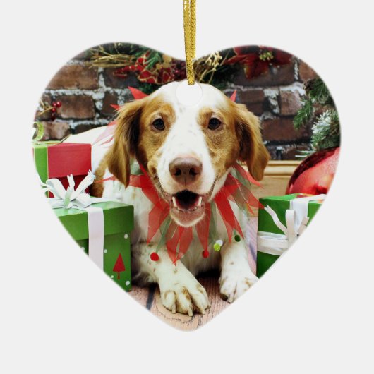 Kerstmis - Brittany Spaniel - Kinnick Keramisch Ornament (Voorkant)