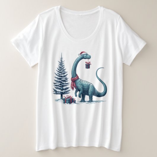 Kerstmis Brontosaurus dinosaurus Grote Maat T-shirt (Design voorkant)