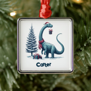 Kerstmis Brontosaurus dinosaurus Metalen Ornament