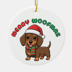 Kerstmis Bruine Dachshund Ornament: Prettig Woofma Keramisch Ornament